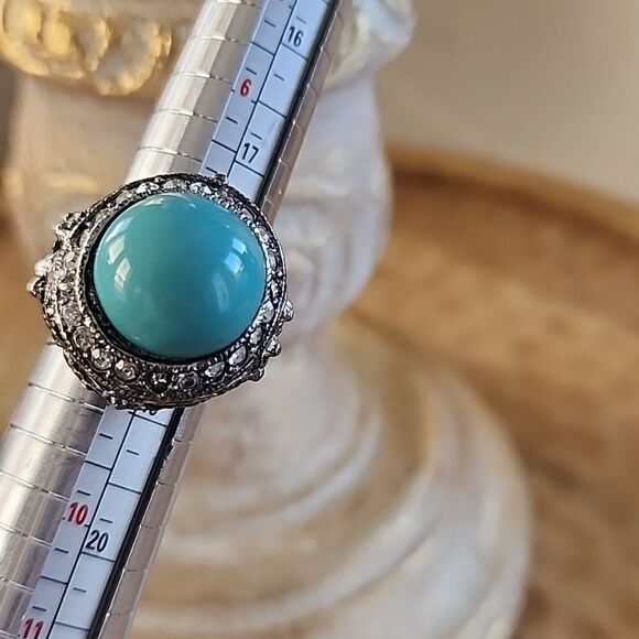 Vintage Enamel and Rhinestone Raised Adjustable Ring - Picture 12 of 14